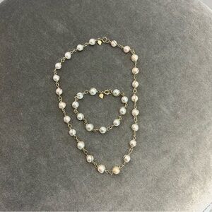 Sarah Coventry Vintage faux pearl 10k Gold 8mm bracelet necklace set formal